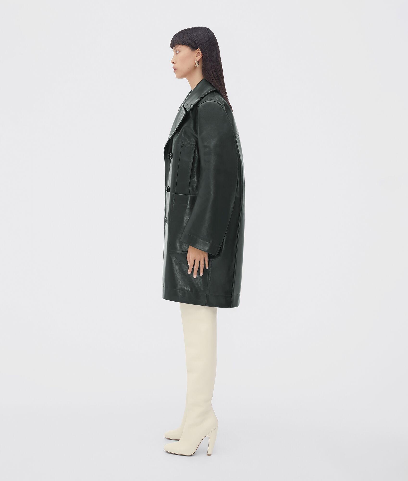 curved shape leather coat - 2