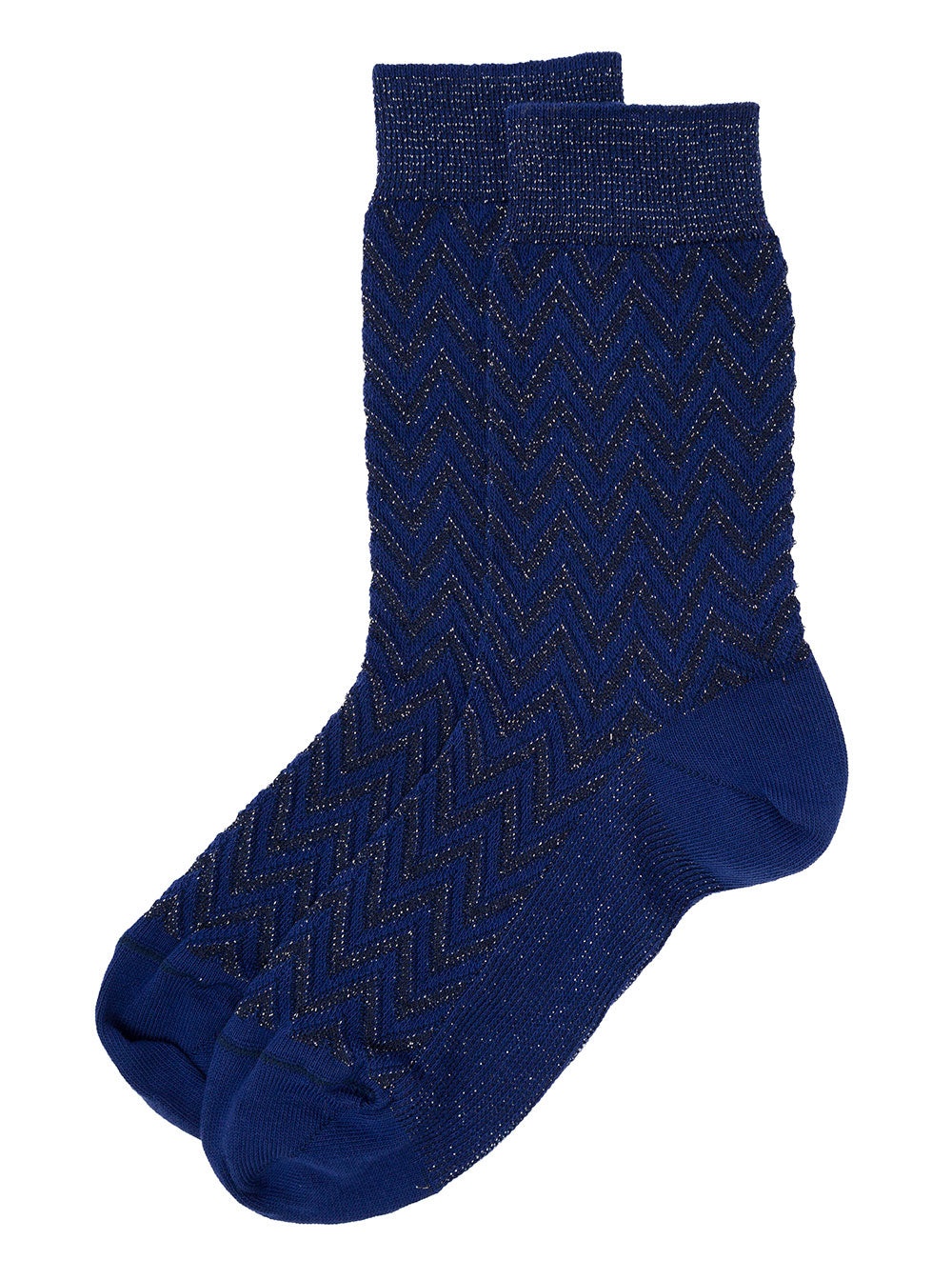 Missoni Women Black And Blue Iconic Zig Zag Short Socks In Lightweight Lamé Knit Woman Missoni - 2