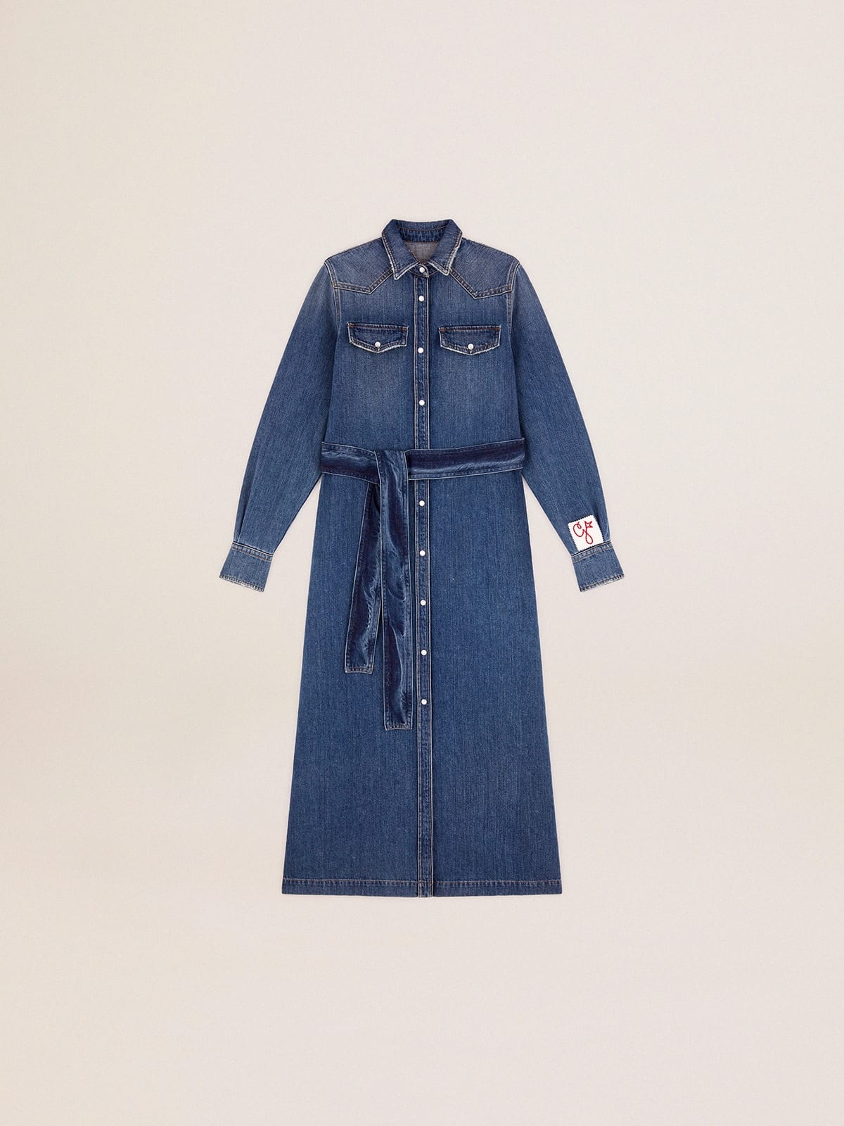 Women's shirt dress in denim with belt - 1