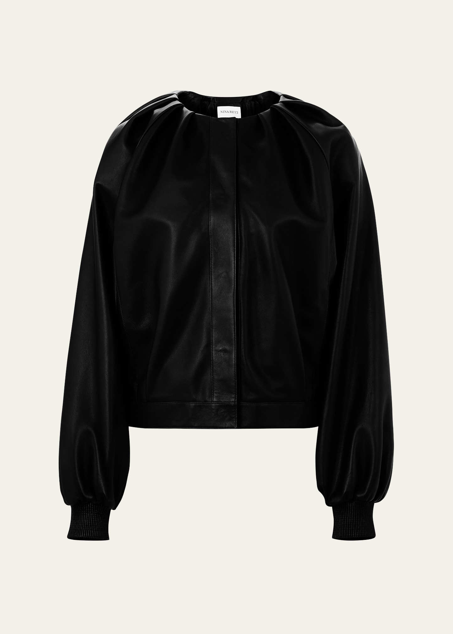 Cropped Leather Bomber Jacket - 1