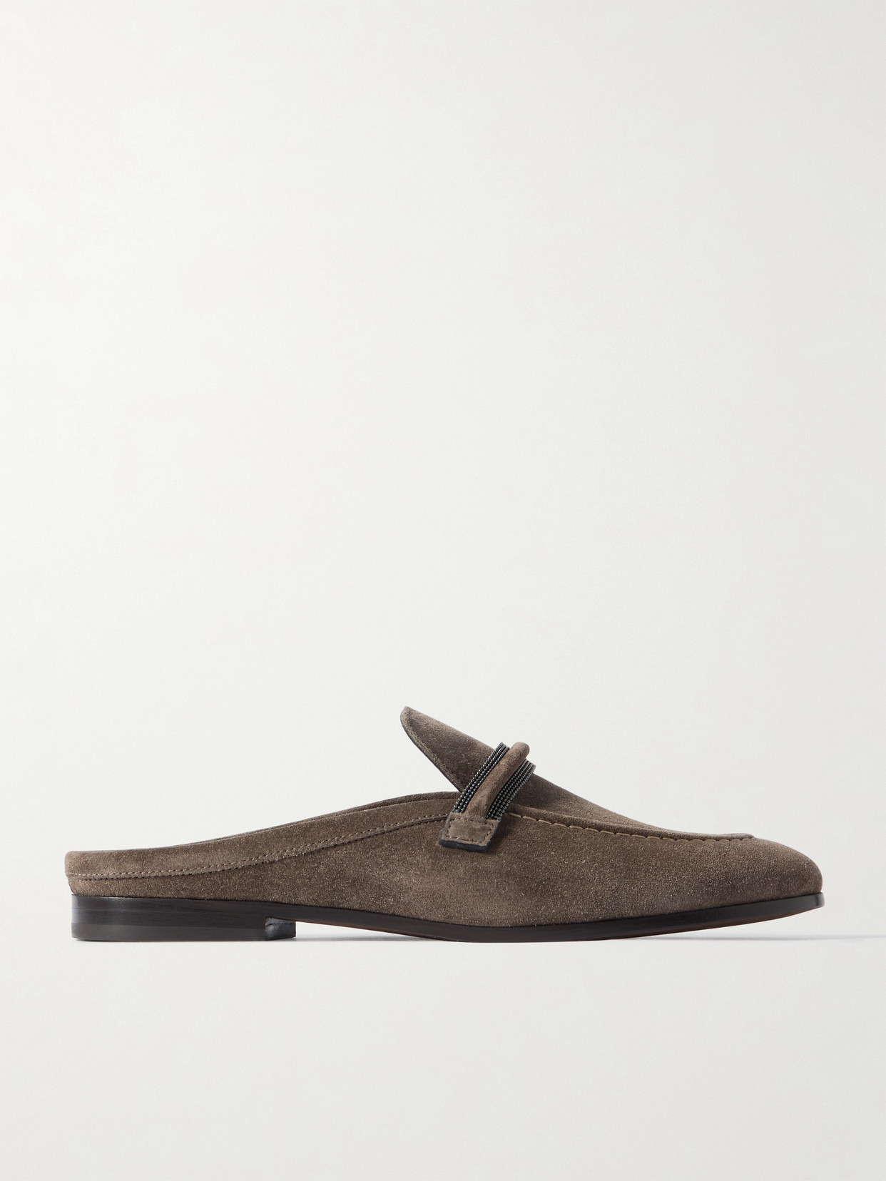 Bead-embellished Suede Slippers - 1