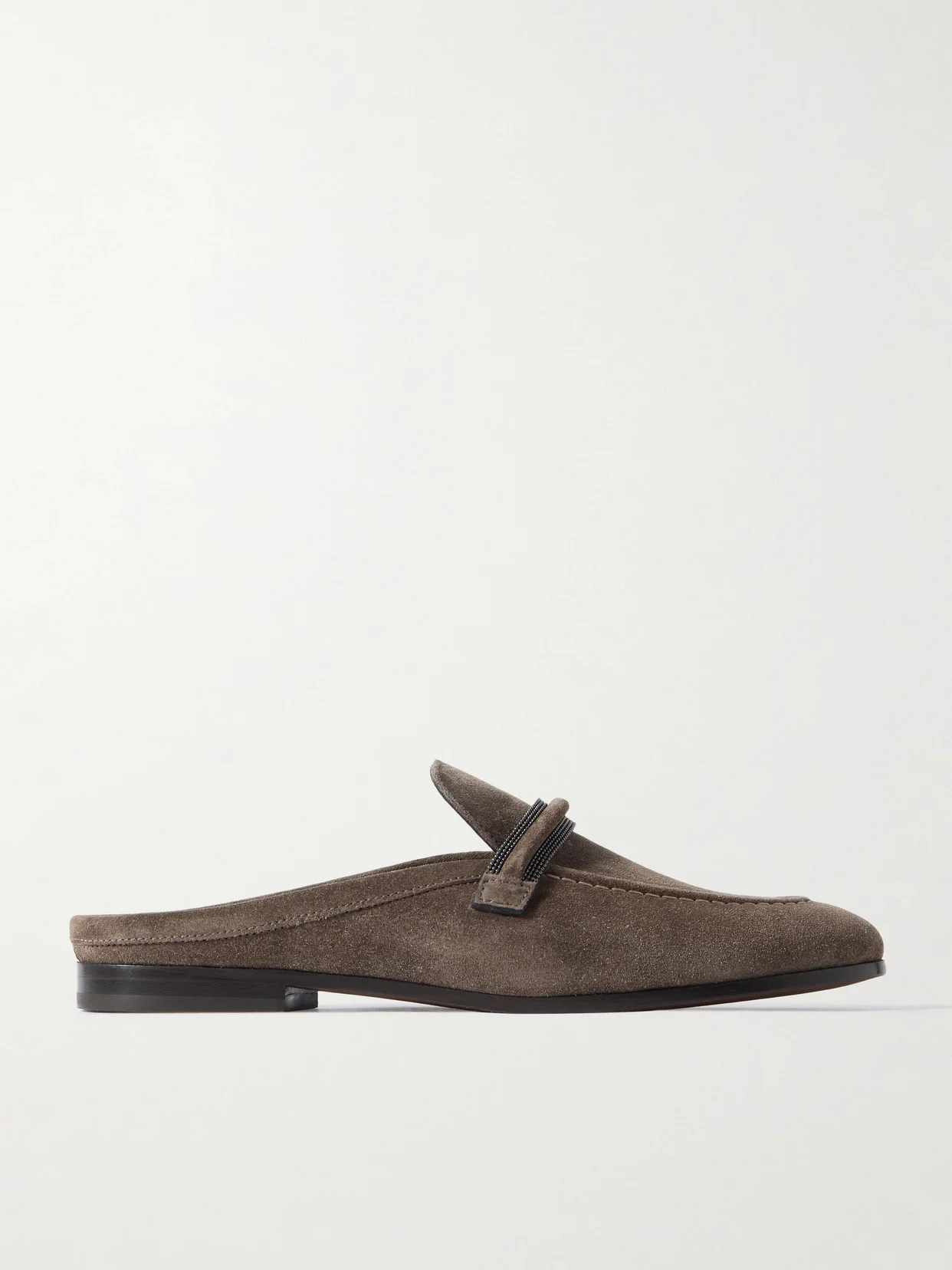 Bead-embellished Suede Slippers - 1