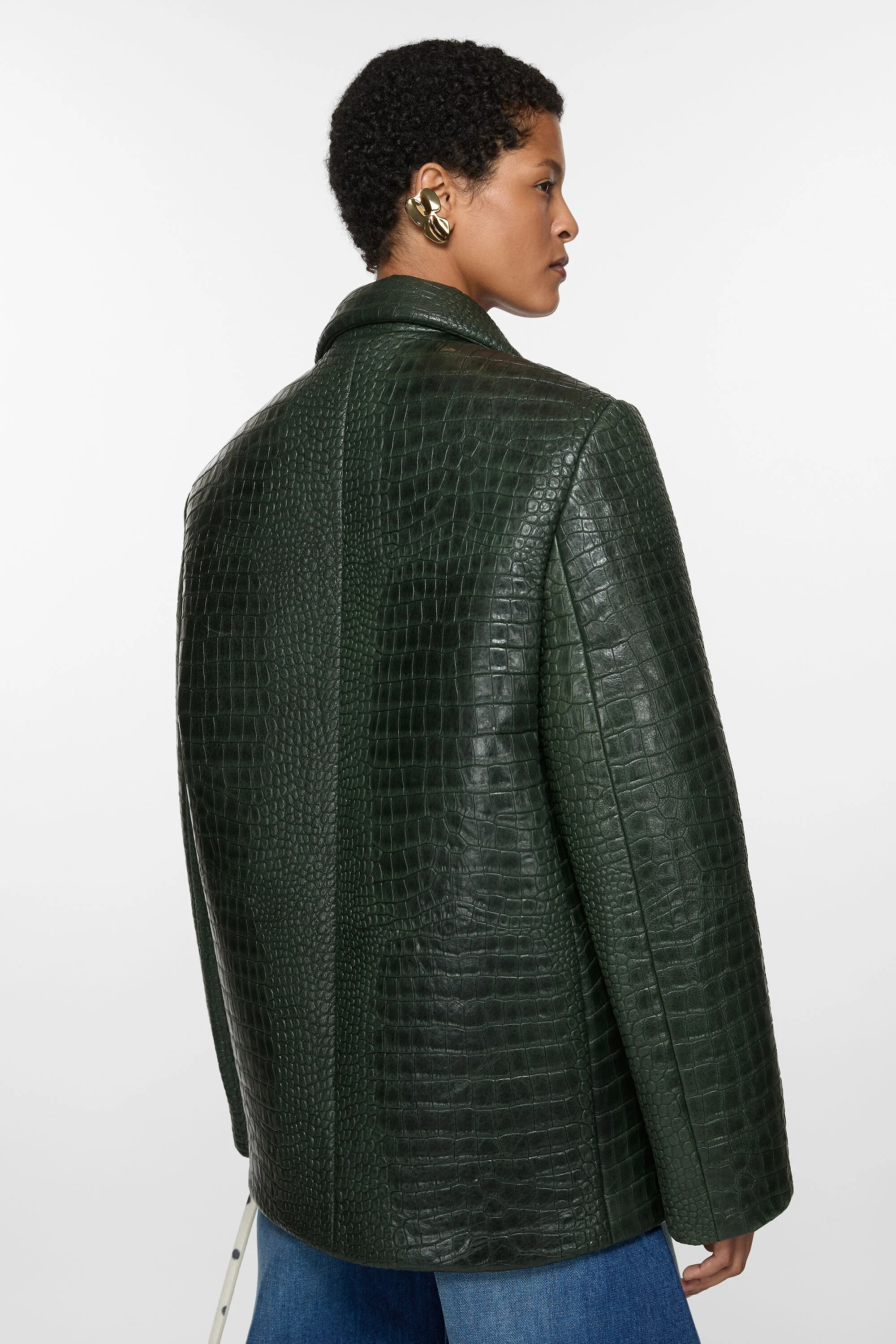 Leather bonded jacket - Dark green - 4