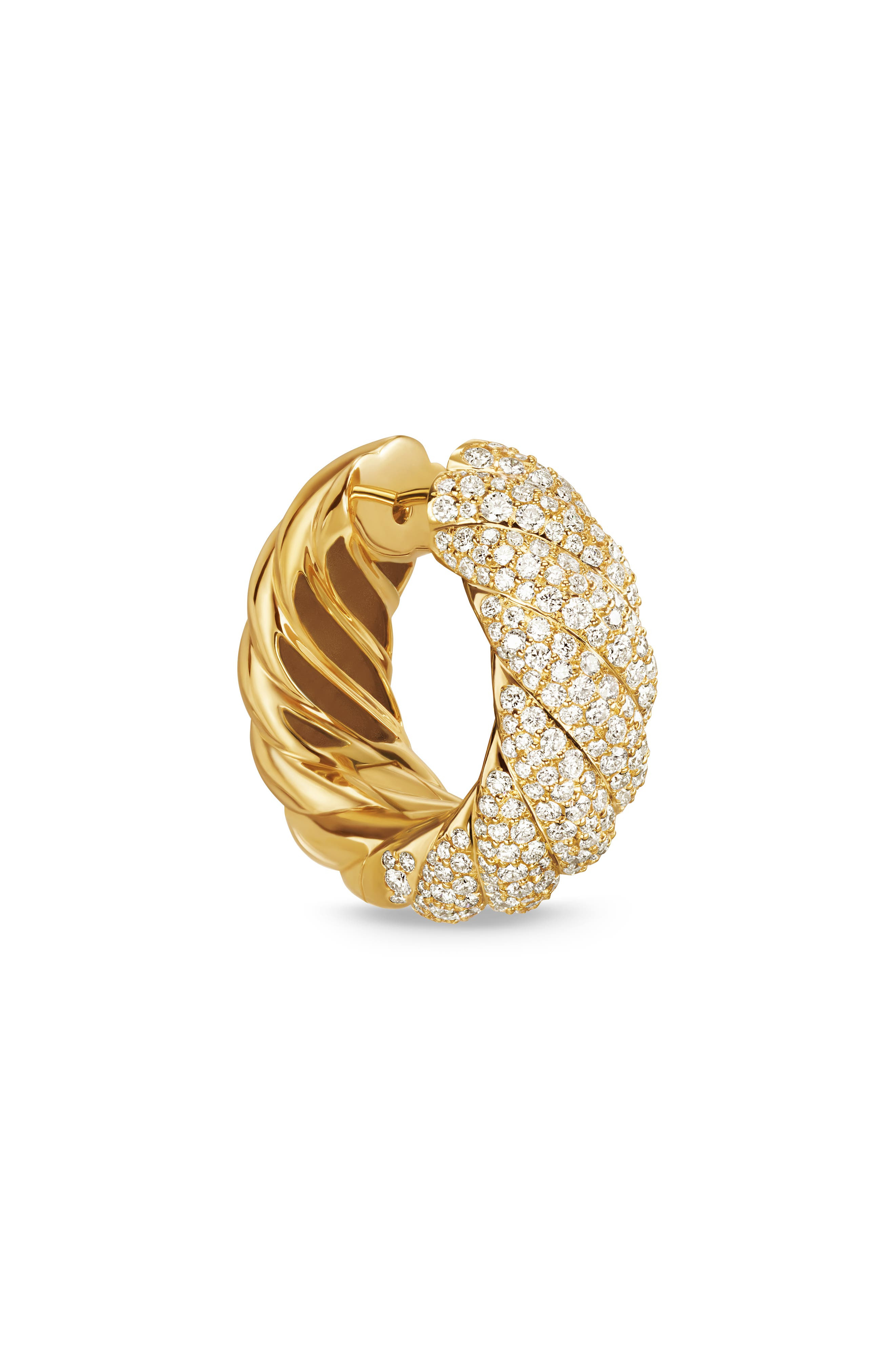 David Yurman Sculpted Cable Hoop Earrings in 18K Yellow Gold with Diamonds, 25mm in 18K Gold at Nord - 4