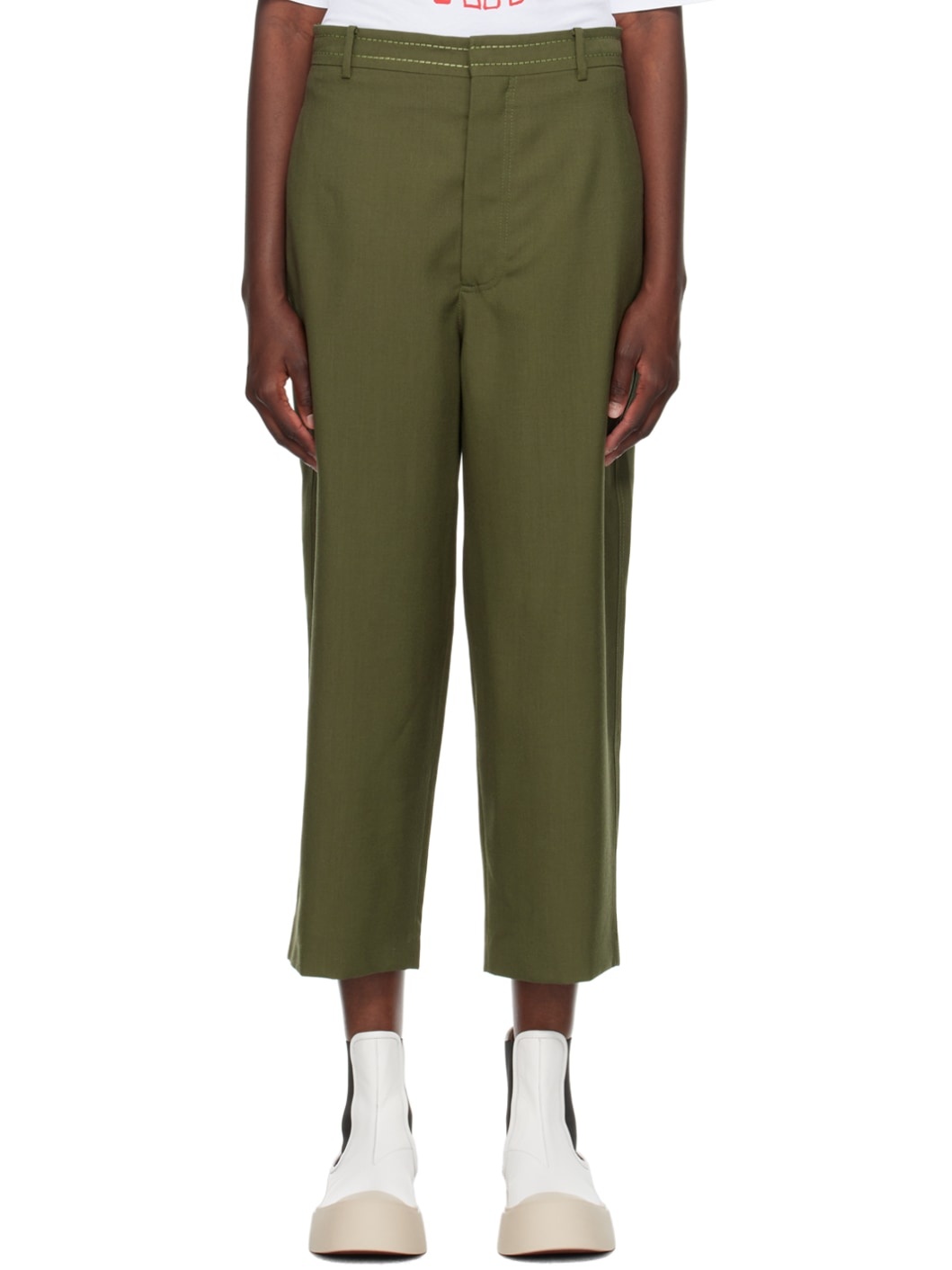 Green Cropped Trousers - 1