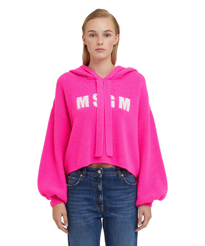 MSGM Blended cashmere hooded shirt with English ribbed stitching and embroidered logo outlook