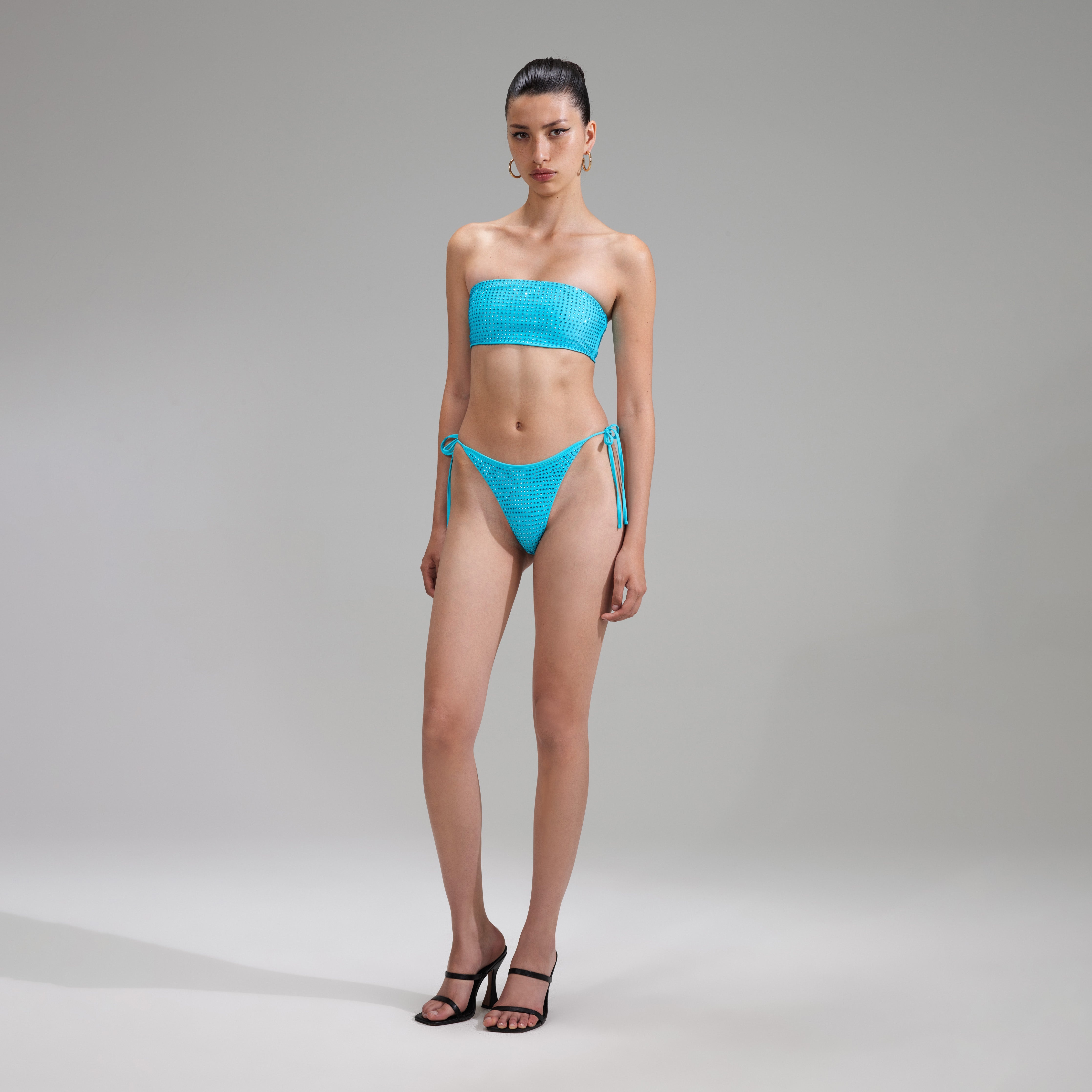 Blue Rhinestone Brazilian Bikini Briefs - 2