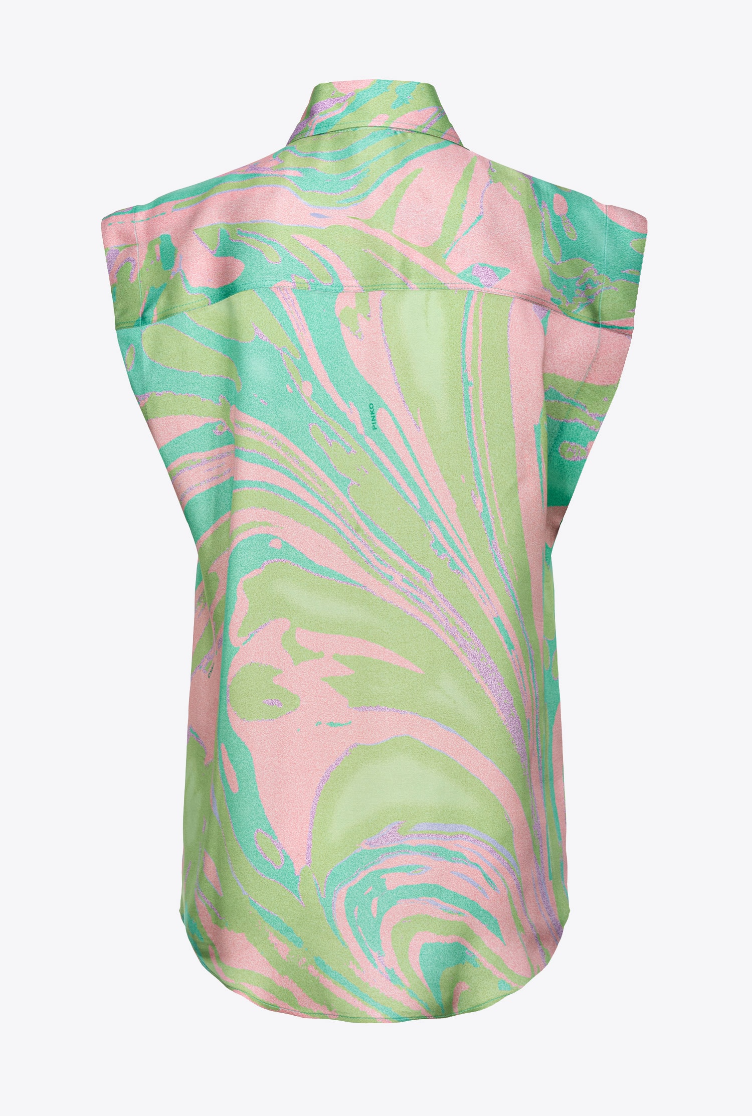SPLASH-PRINT SATIN SHIRT WITH CAP SLEEVES - 6