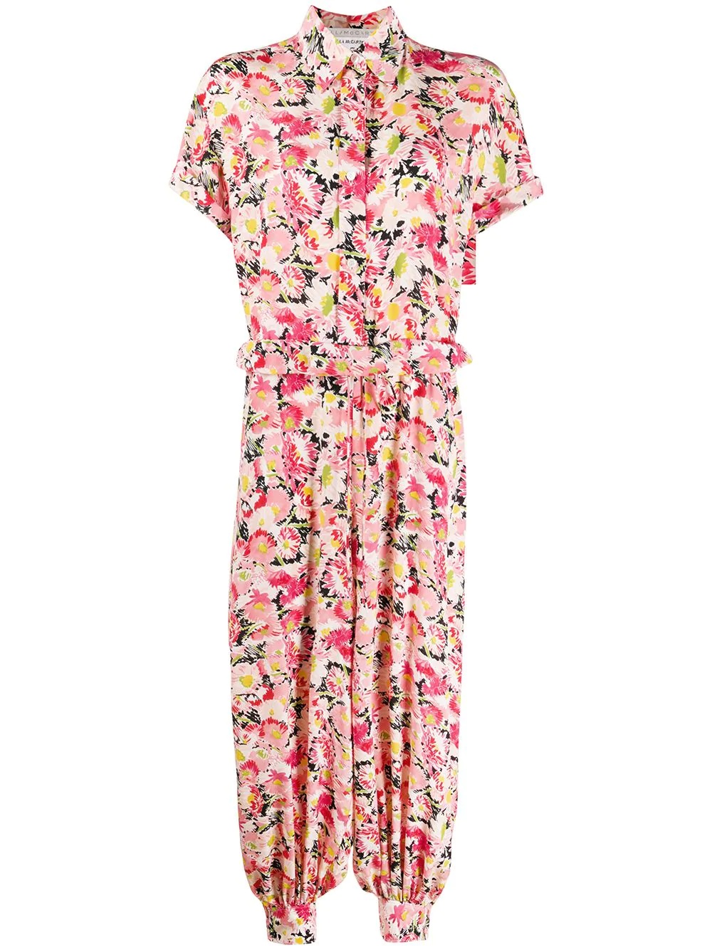 floral print short-sleeve jumpsuit - 1