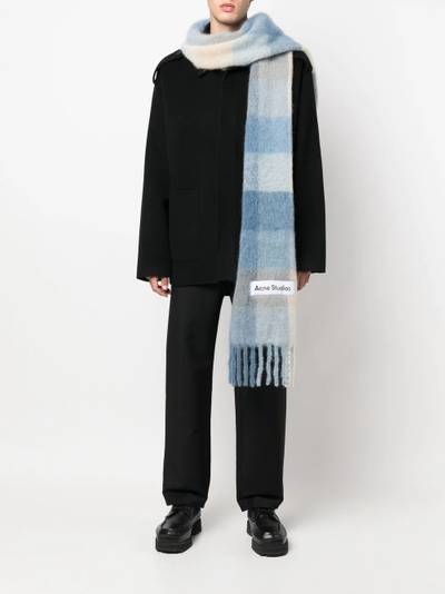 Acne Studios check fringed logo scarf outlook