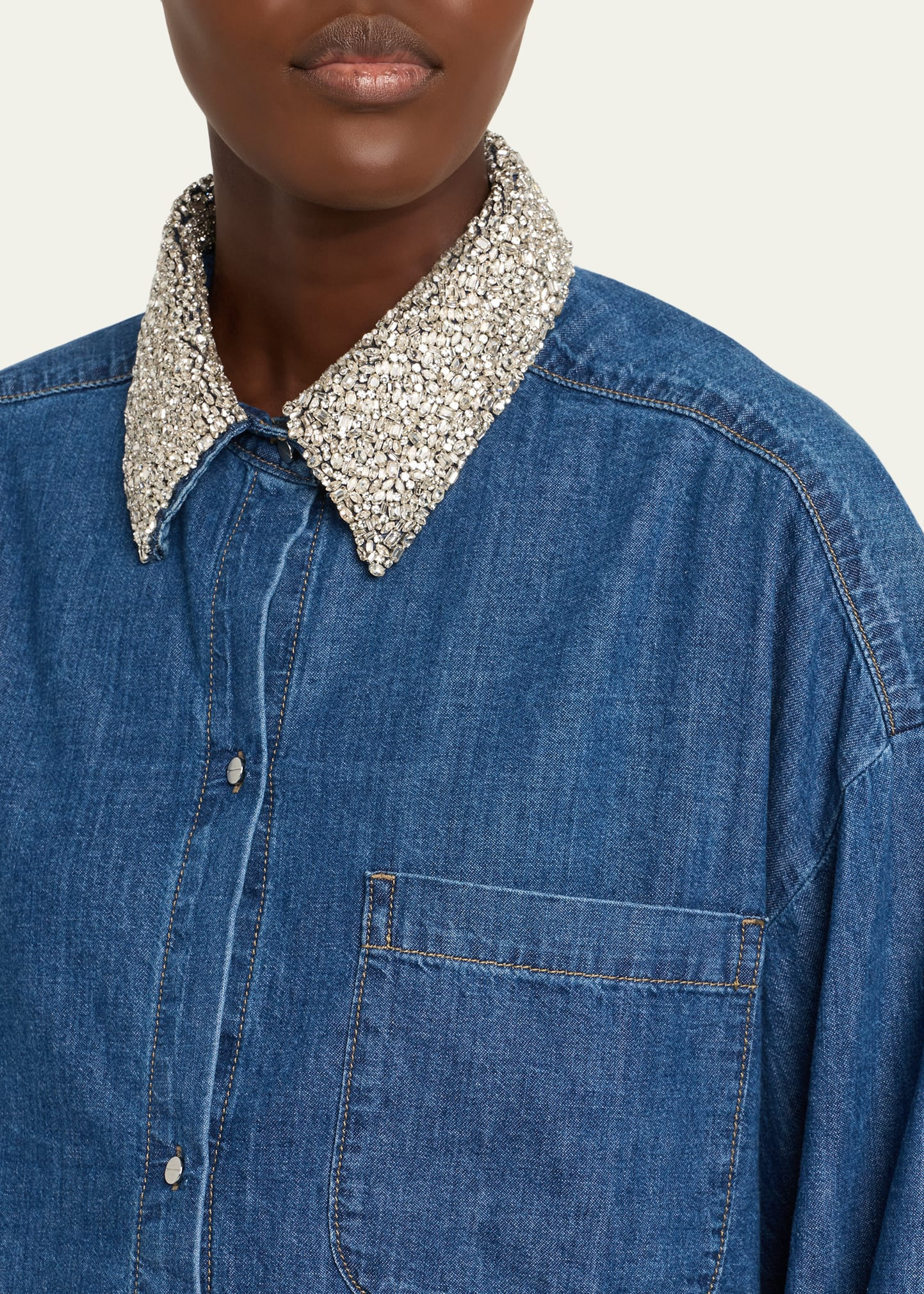 My Ex Denim Shirt with Crystal Collar - 5