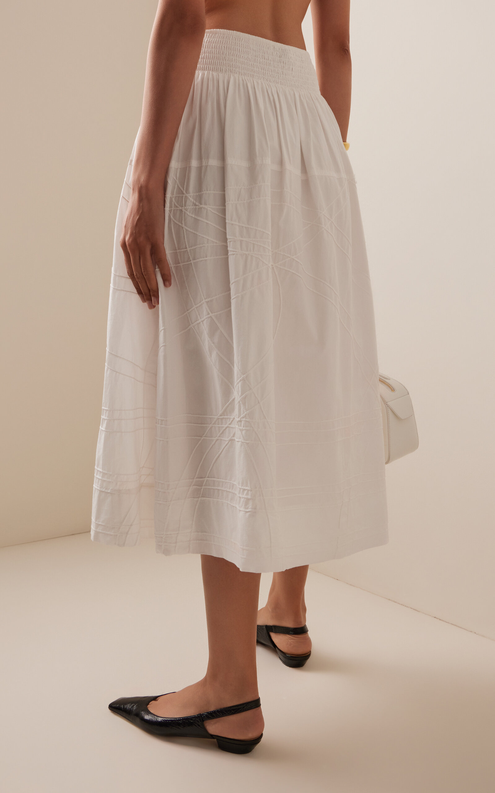 Camden Shirred Cotton Poplin Midi Skirt white - 4