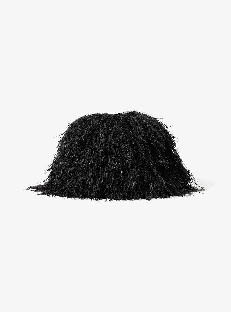 Hand-Embroidered Ostritch Plume Bucket Hat - 1