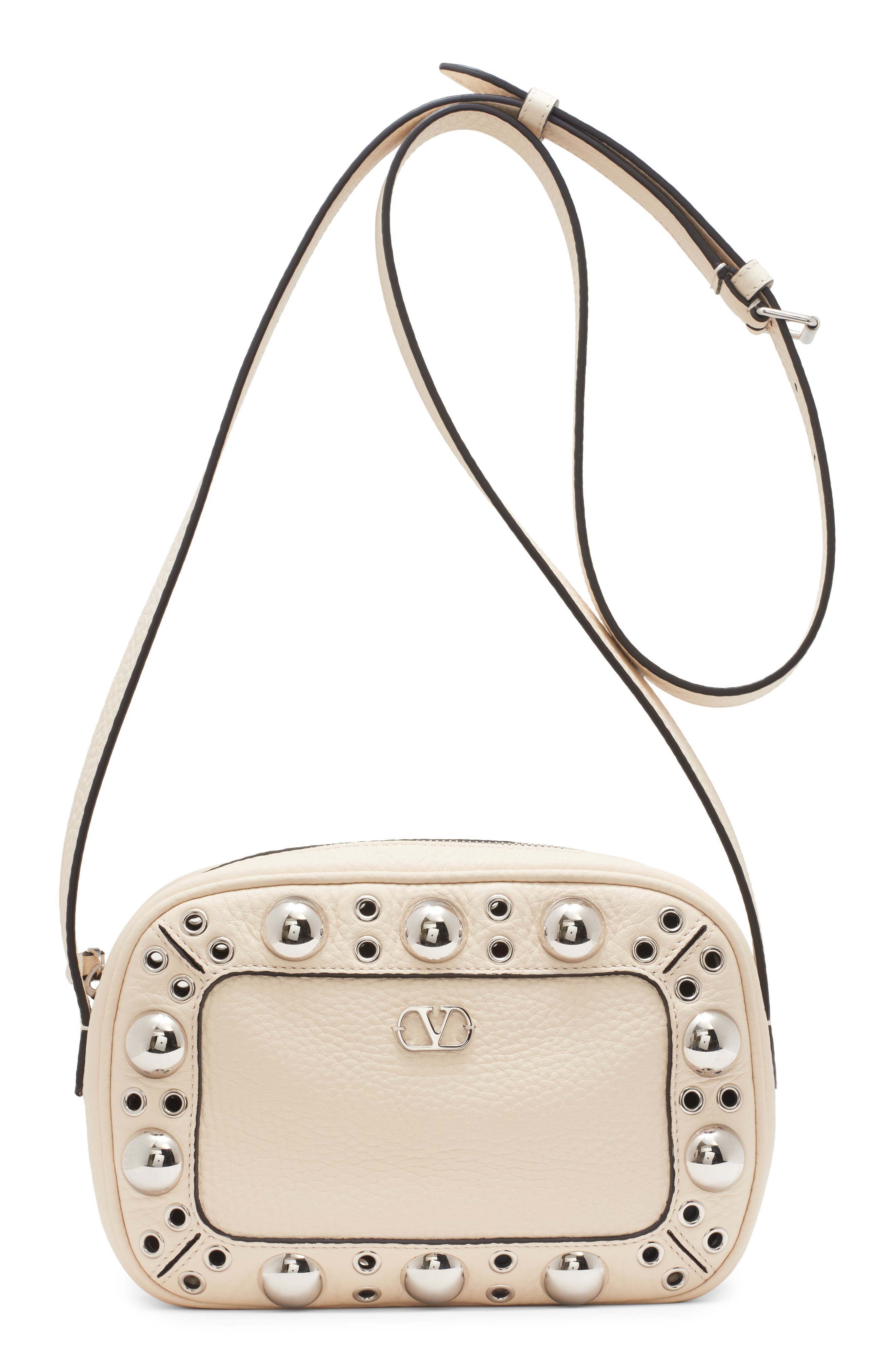 Valentino Garavani Nellcôte Studded Leather Crossbody Bag in Light Ivory at Nordstrom - 1