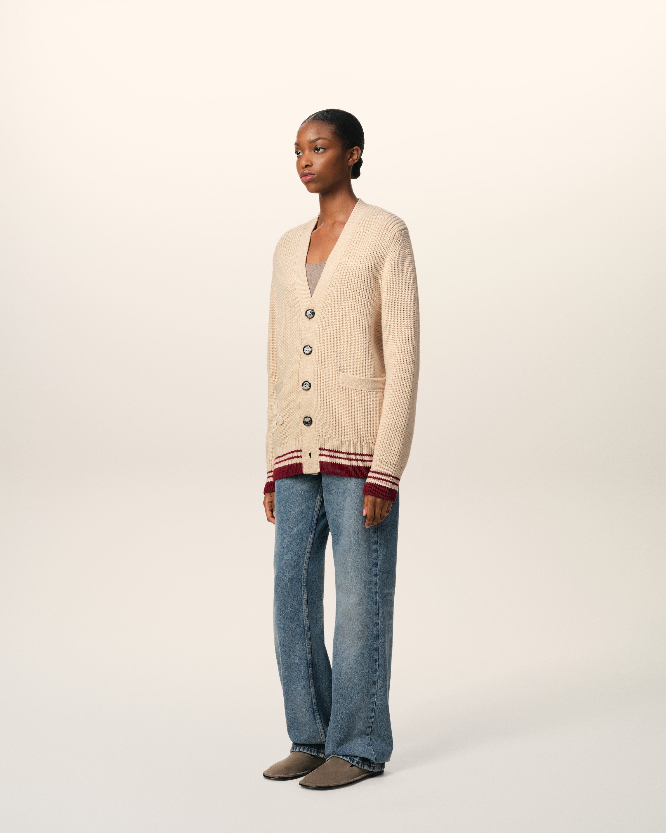 BEIGE WOOL RIBBED SWEATER - 6