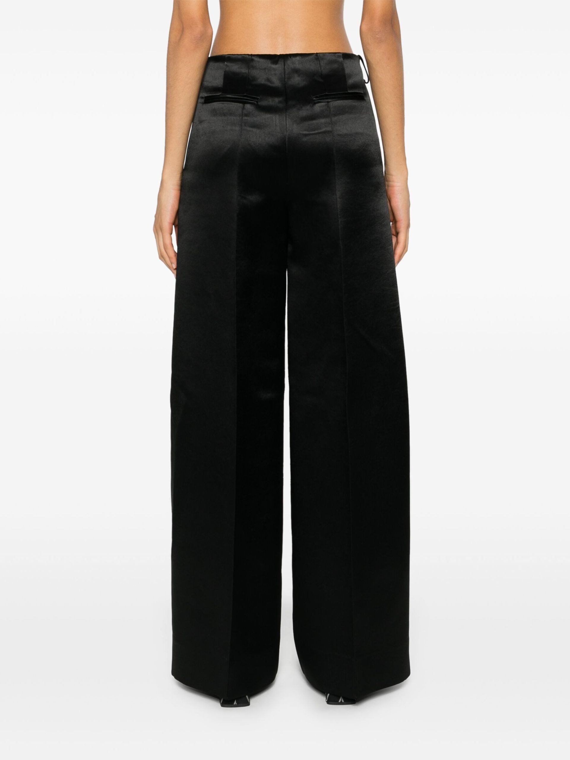 Black Wide-Leg Satin Trousers - 4