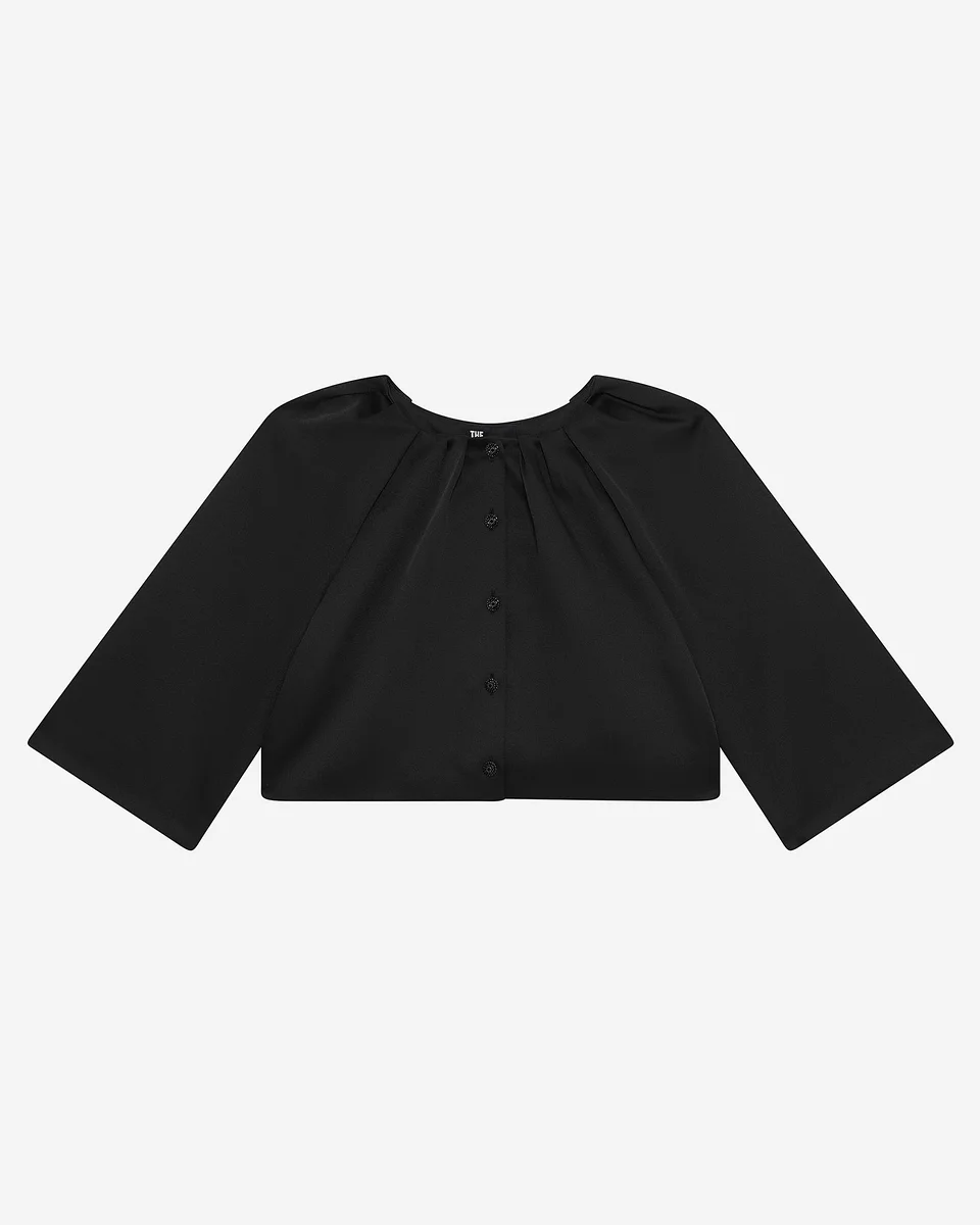 SHORT CAPE-EFFECT JACKET IN BLACK SATIN - 1