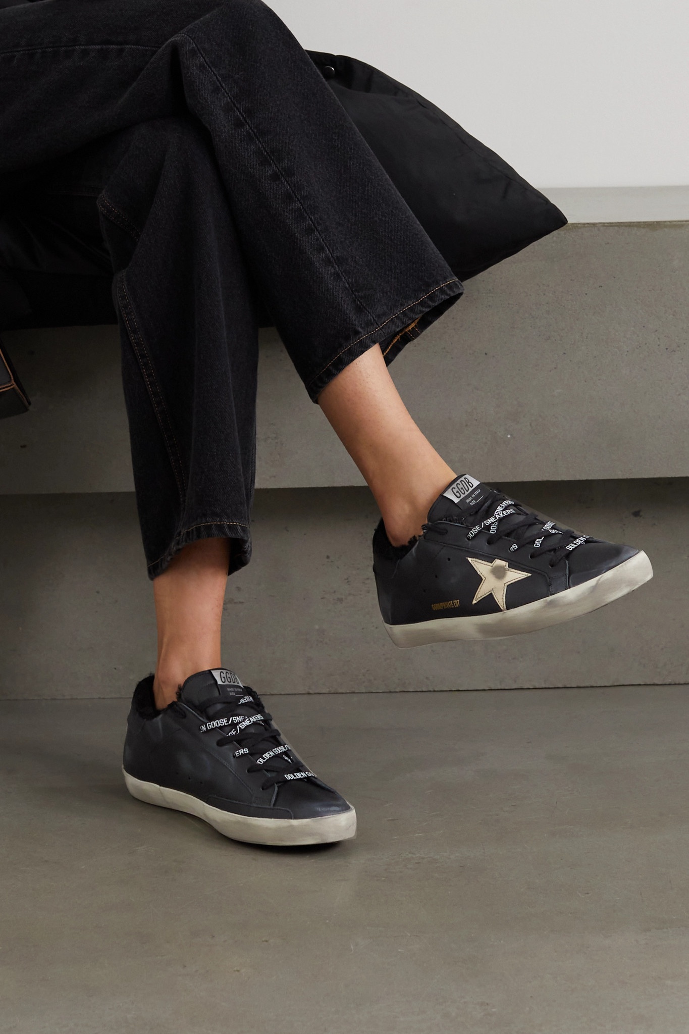 Superstar shearling-lined distressed leather sneakers - 2