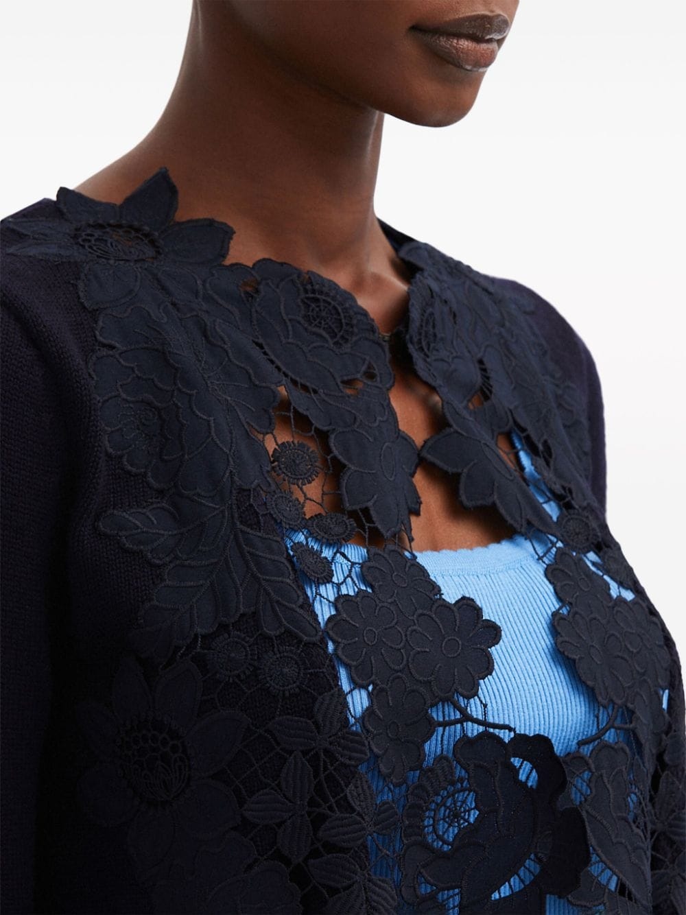 Mixed Botanical lace-panelled cardigan - 6