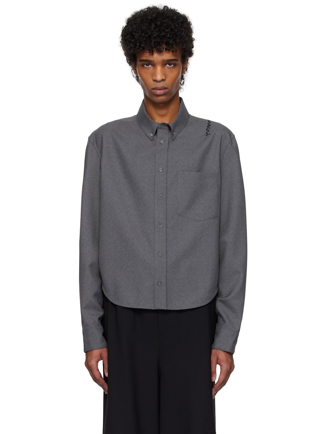 Gray Wool Long Sleeve Shirt - 1