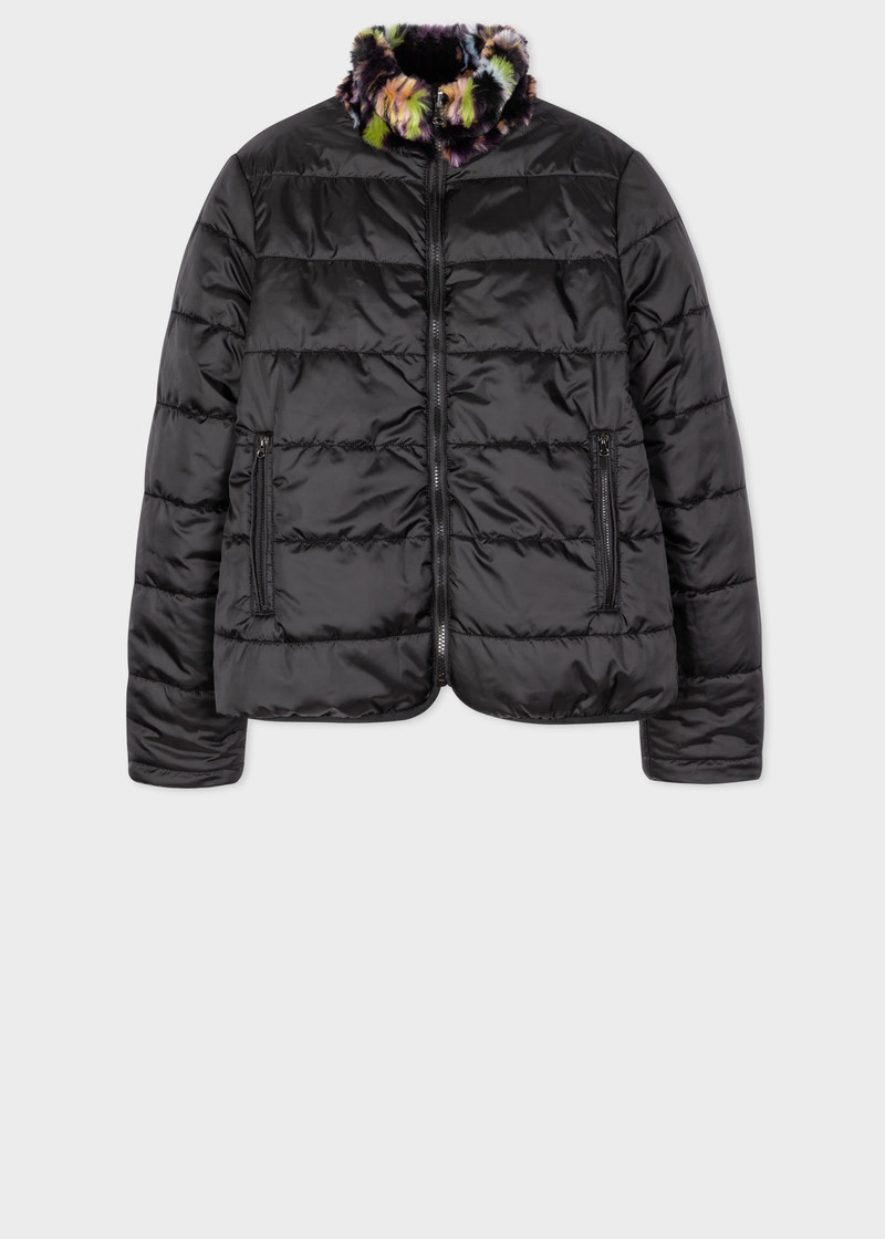 Paul Smith Black 'Bark' Reversible Faux Fur Coat outlook