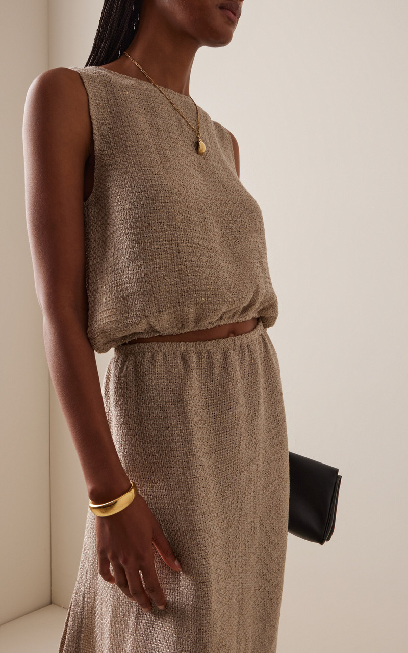 LESET Stella Cropped Sequined Linen-Blend Top neutral outlook