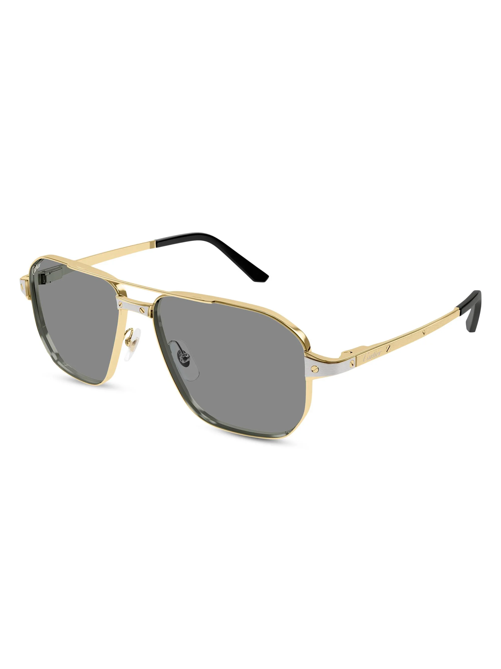 Men's Santos Evolution 59MM 24K-Gold-Plated & Platinum-Plated Metal Navigator Sunglasses - Gold Grey - 1