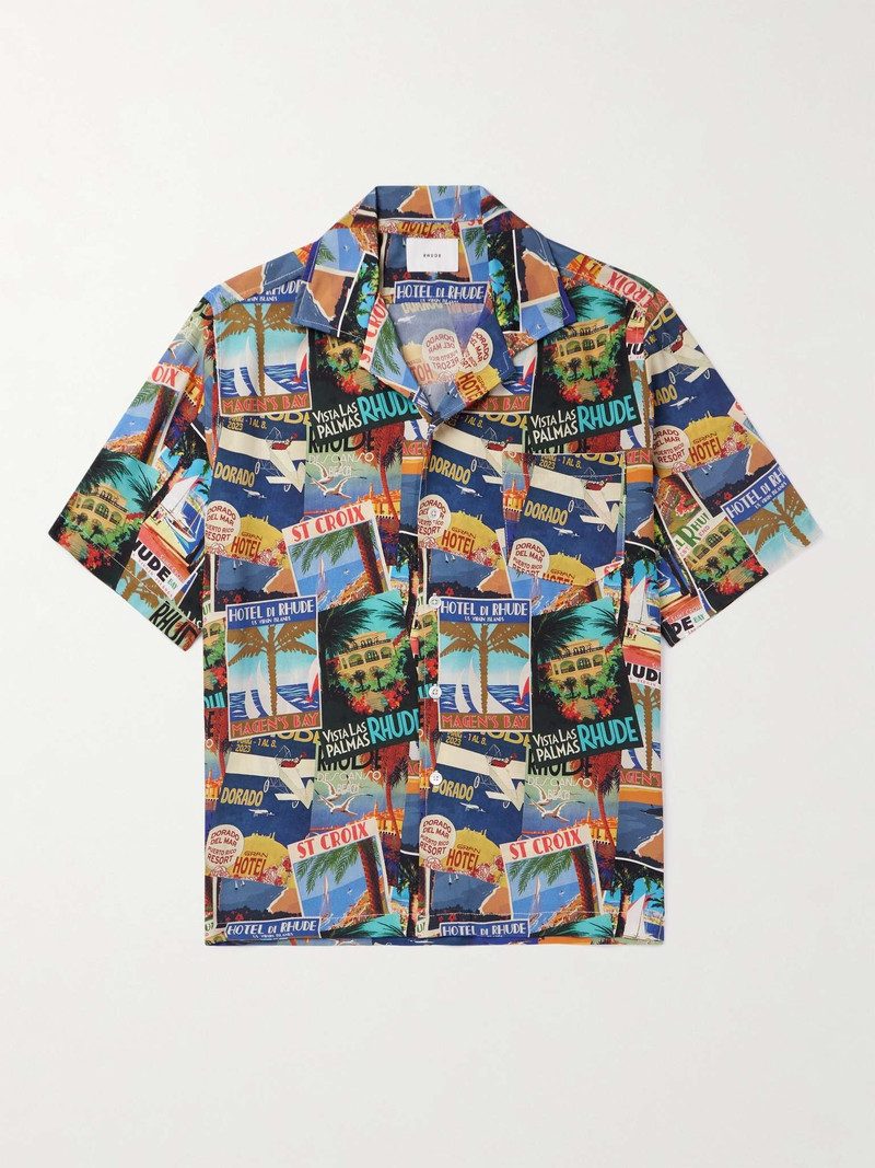Postcard Camp-Collar Printed Silk-Twill Shirt 1