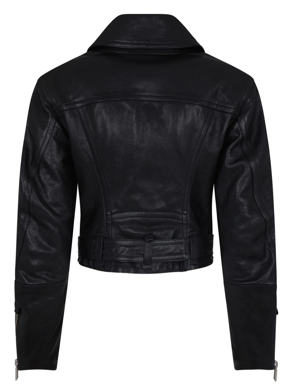 cropped leather biker jacket - 2