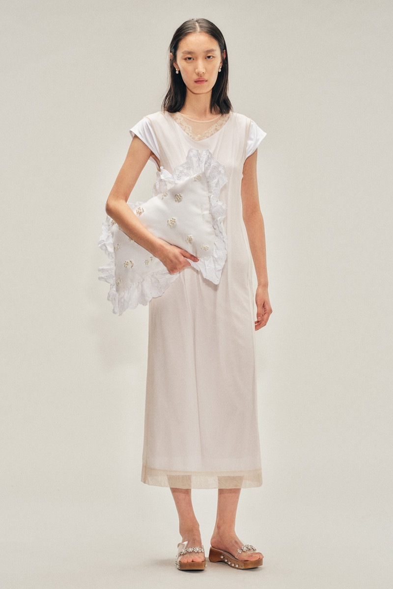 Layered Liquid Cap Sleeve Lace Trim Dress 1