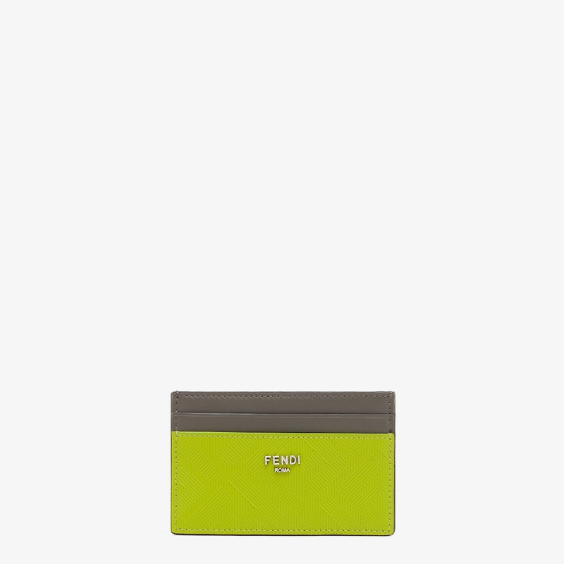 Card holder made of acid green leather with FF motif. Gray leather details. Palladium metal FENDI RO 1