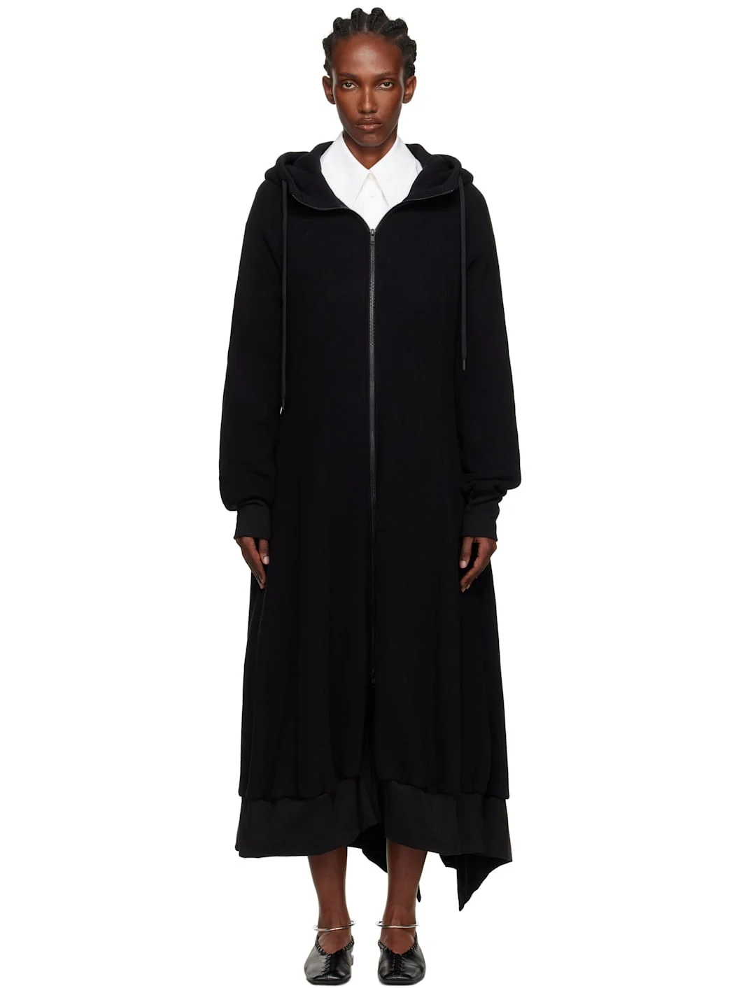 Black Hooded Track Maxi Dress - 1