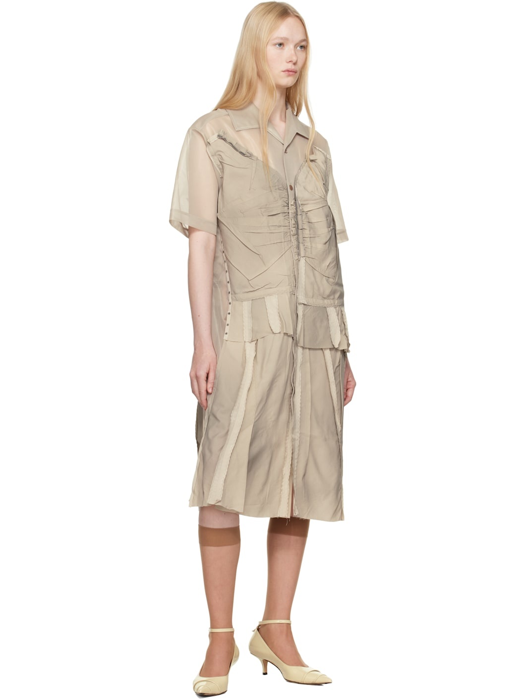 Beige Paneled Midi Dress - 4