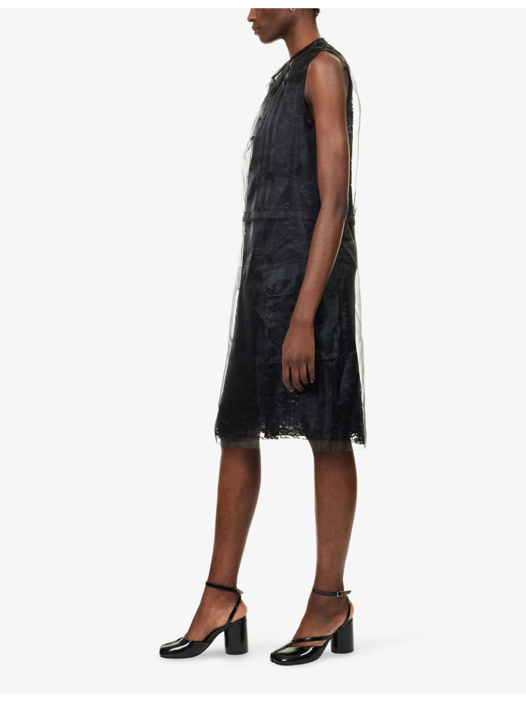 Layered Sleeveless Lace and Tulle Midi Dress - 3