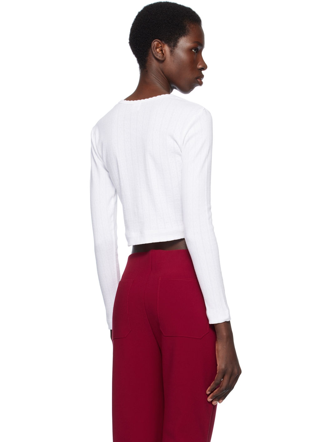 White Pointelle Crop Cardigan - 3