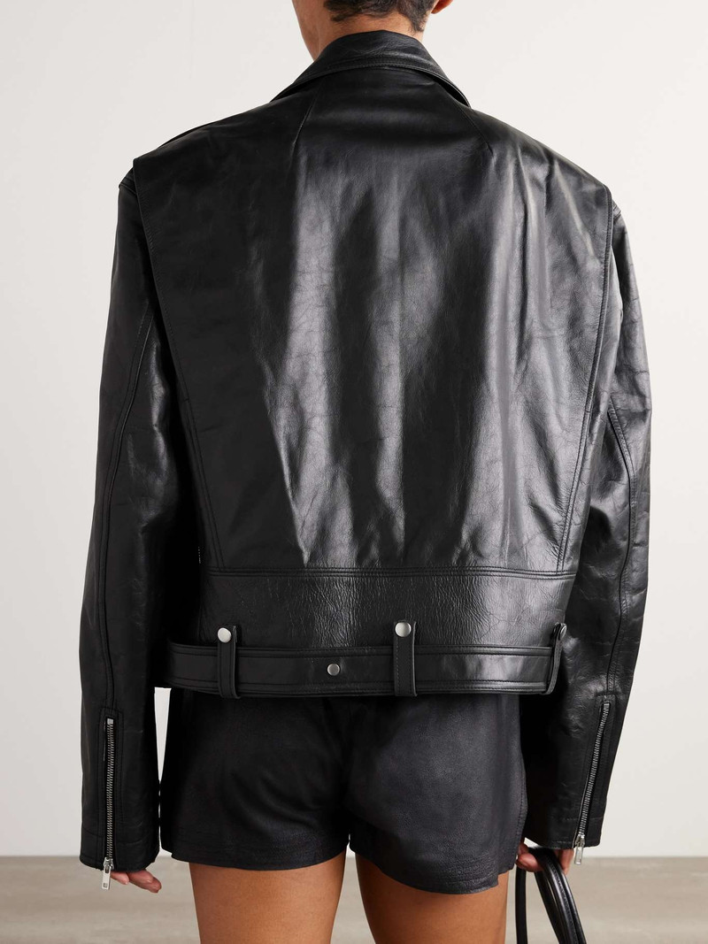 Belted leather biker jacket Black 3