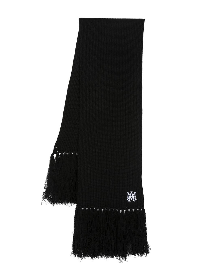 로고 자수 fringed cashmere scarf 1