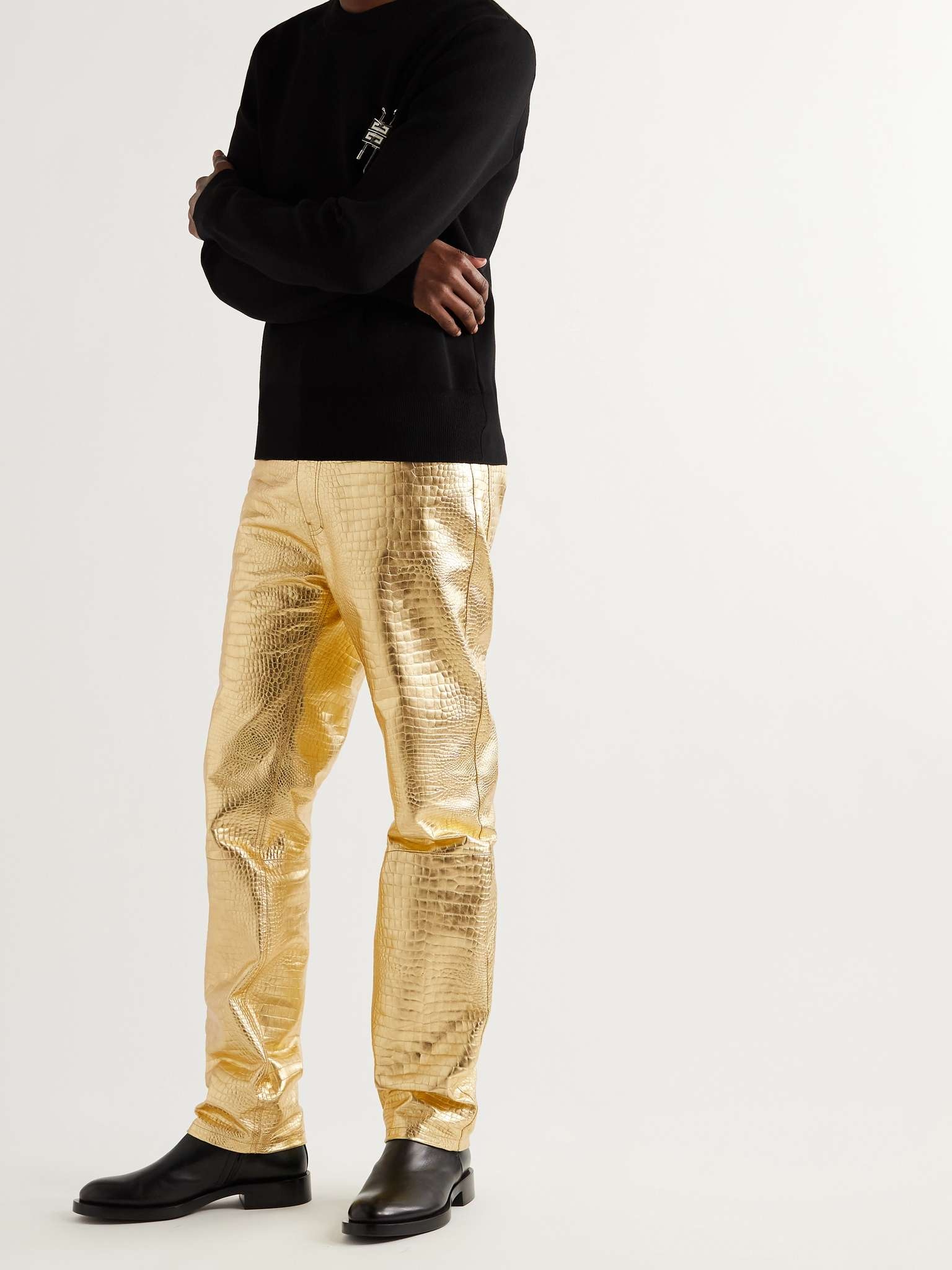 Croc-Effect Metallic Leather Trousers - 2