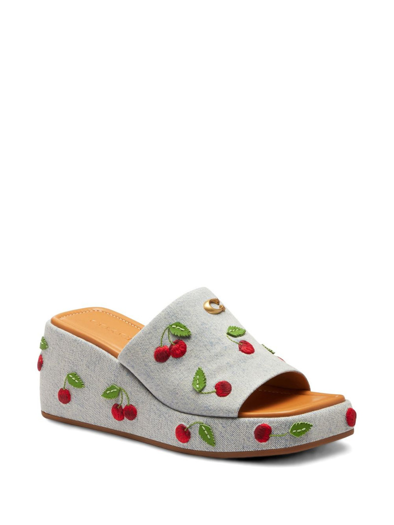 COACH cherry-embroidered wedge sandals outlook