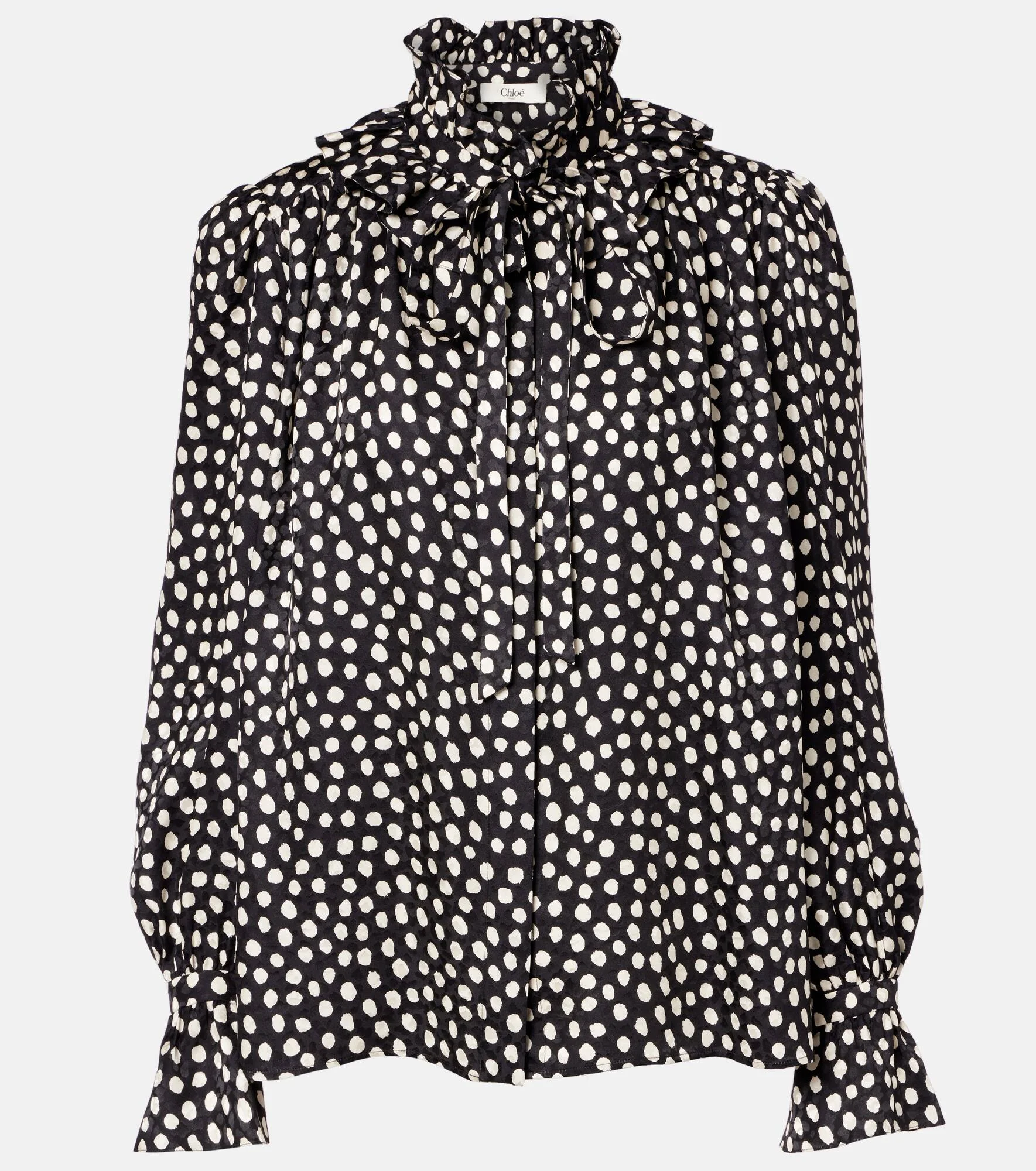 Polka-dot tie-neck silk blouse - 1