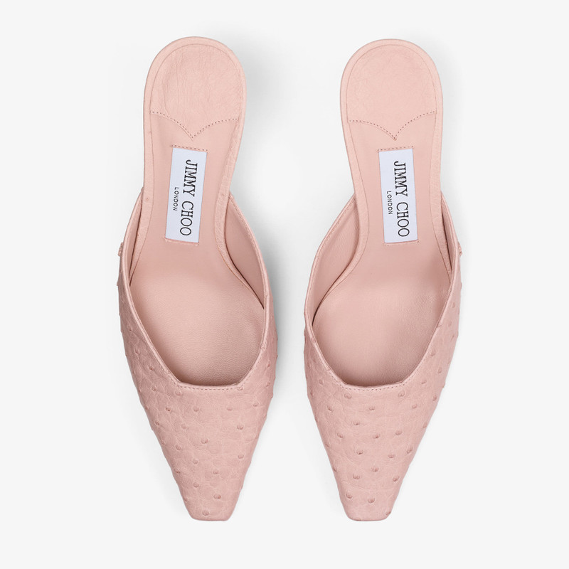 Vivi 65 Rose Ostrich Leather Mules 5