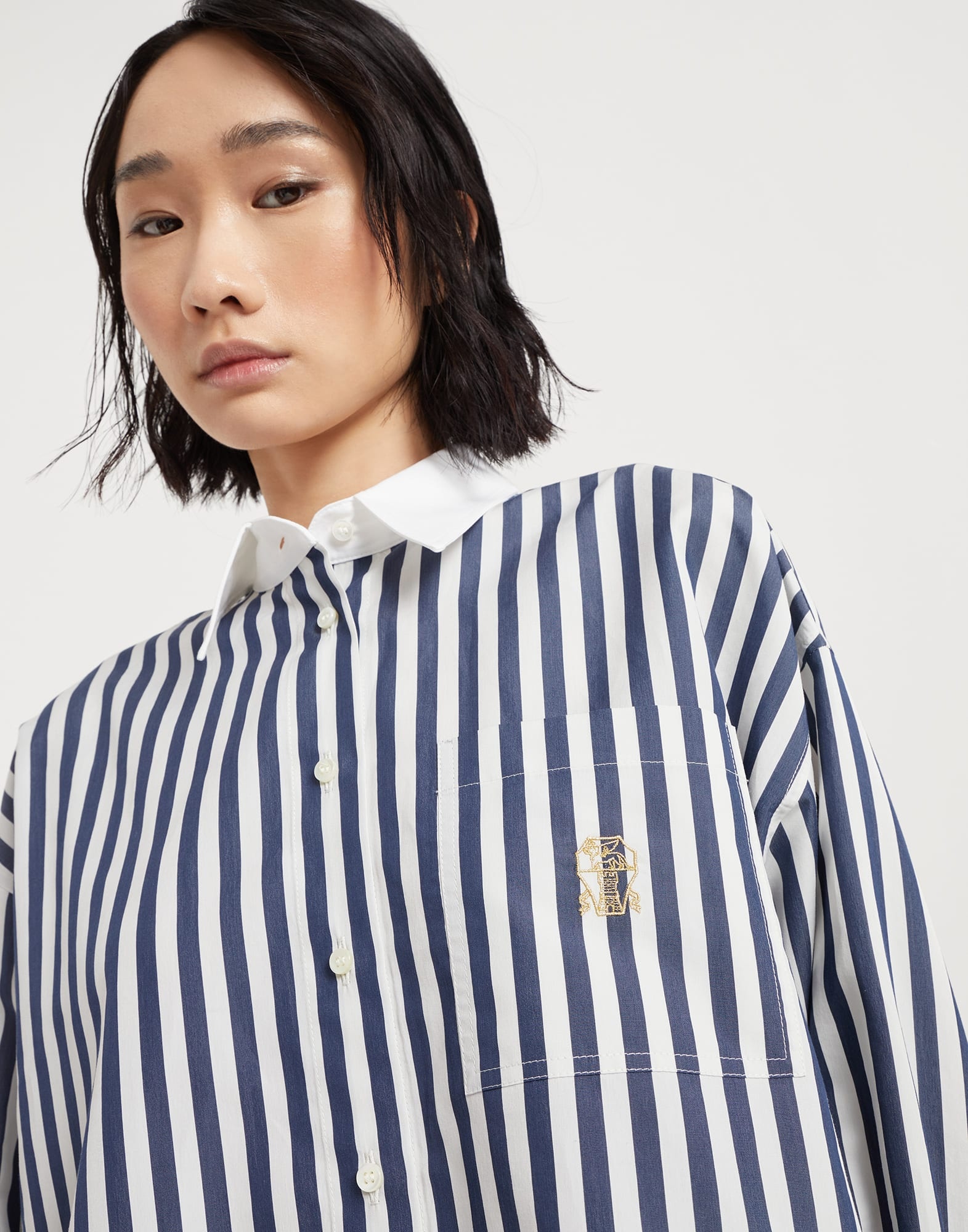 Striped cotton and silk poplin shirt with logo - 3