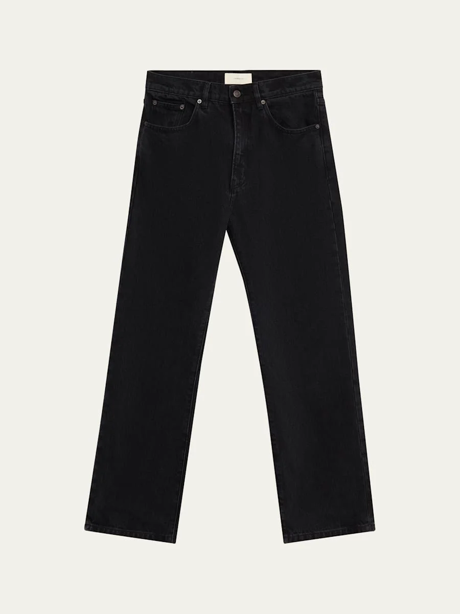 Men's Black Denim Straight-Leg Five-Pocket Pants - 1