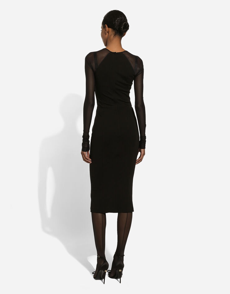 Jersey calf-length dress with tulle sleeves - 4