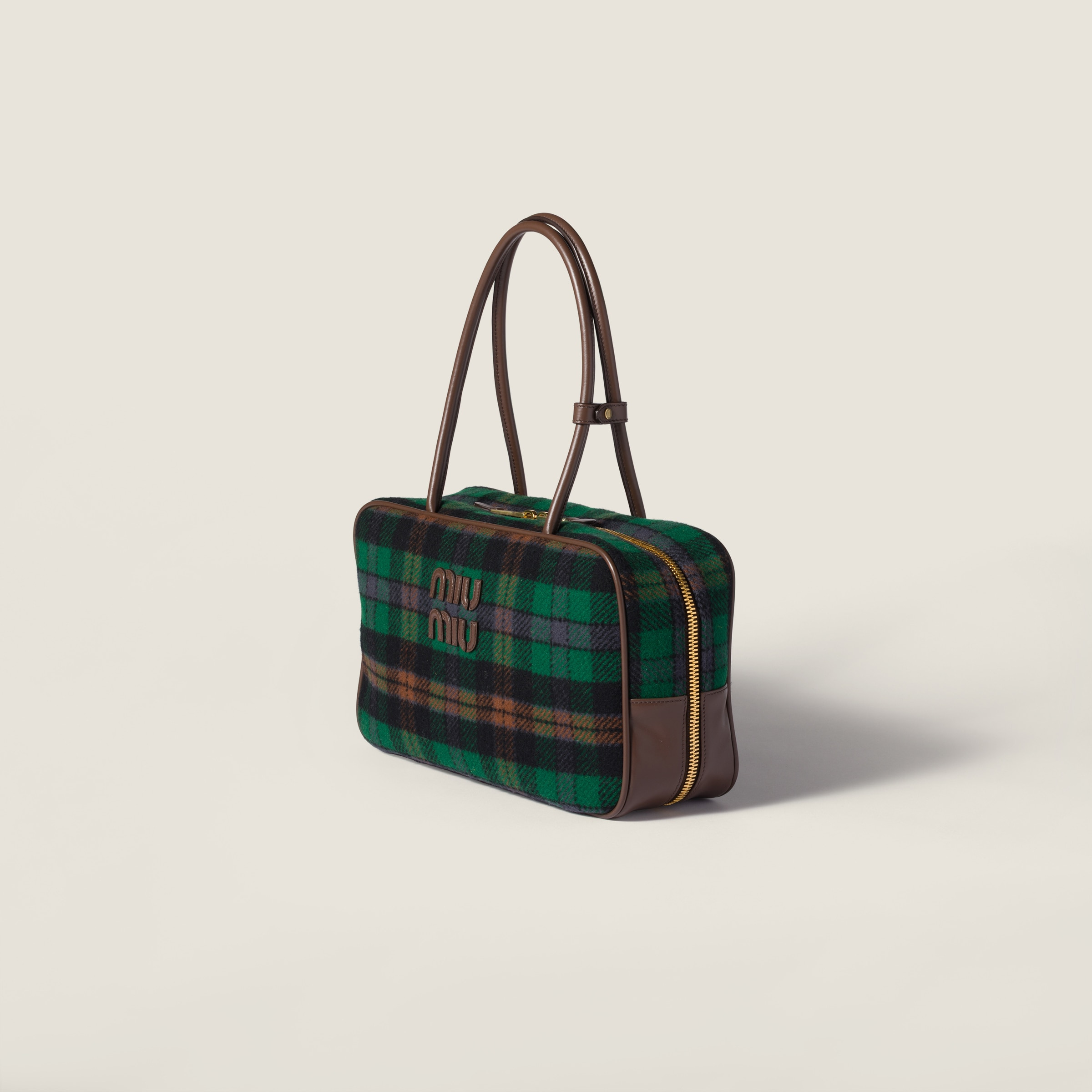 Beau tartan top-handle bag with leather details - 2