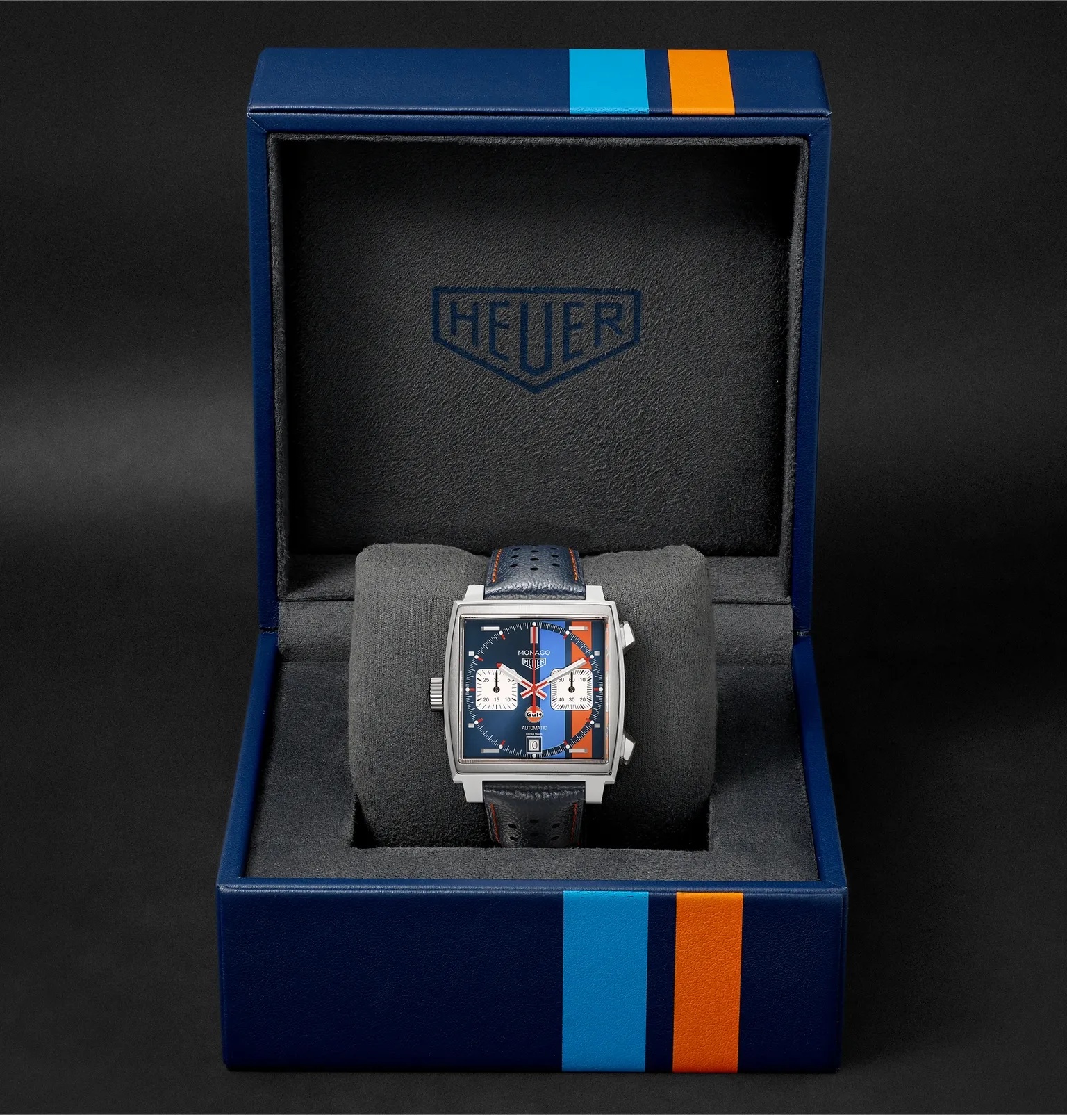 Monaco Gulf Edition Automatic 39mm Steel and Leather Watch, Ref. No. CAW211R.FC6401 - 9