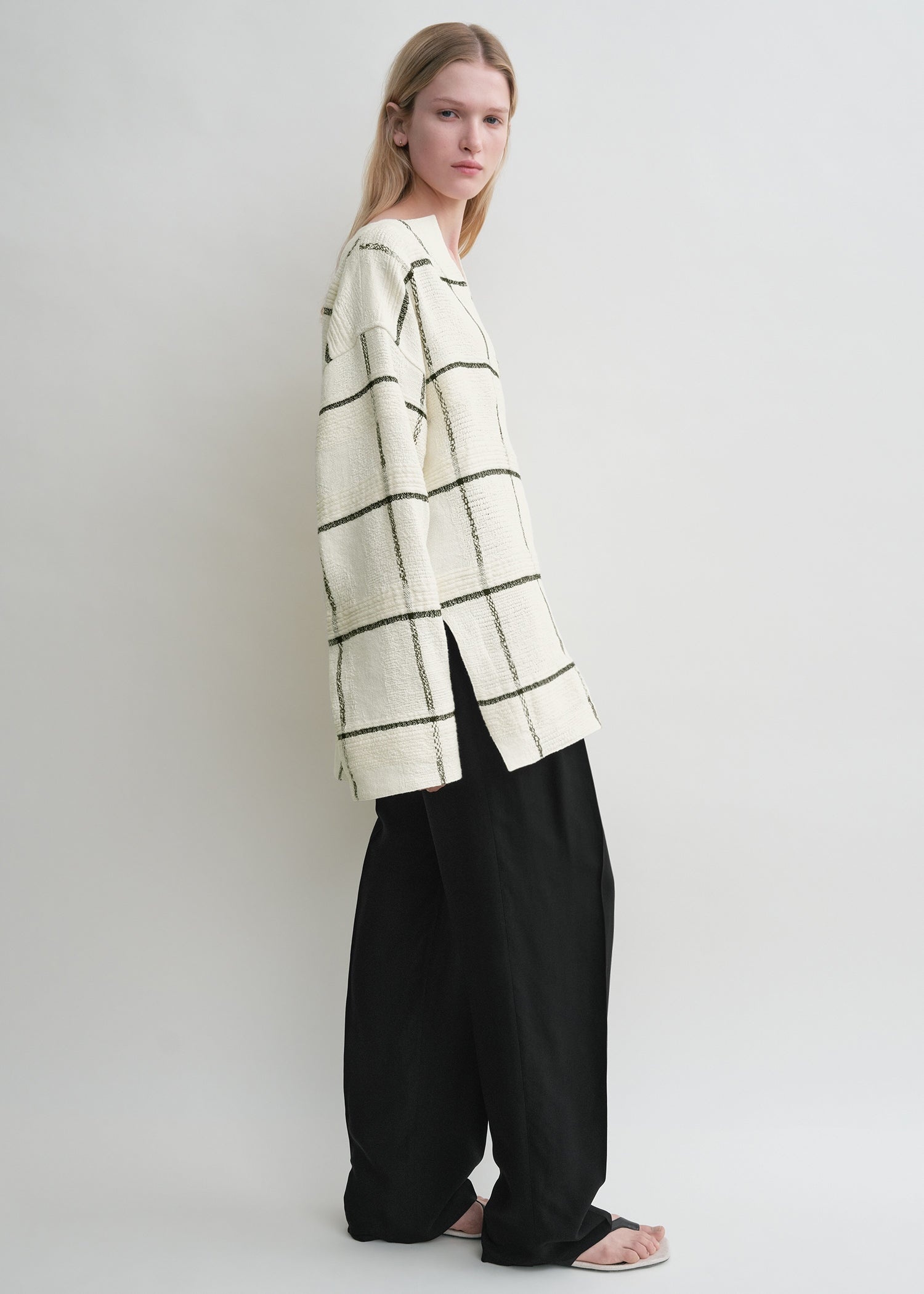 Windowpane-check tunic ecru - 3