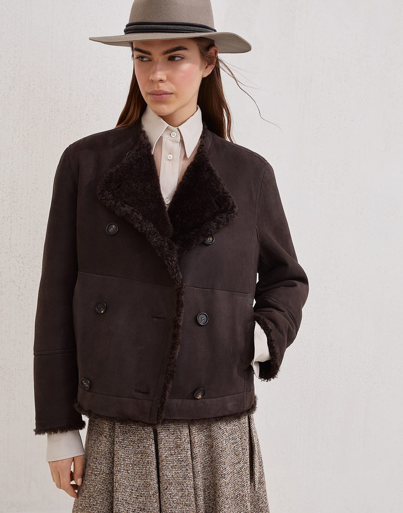 Fuzzy shearling reversible cropped pea coat 3