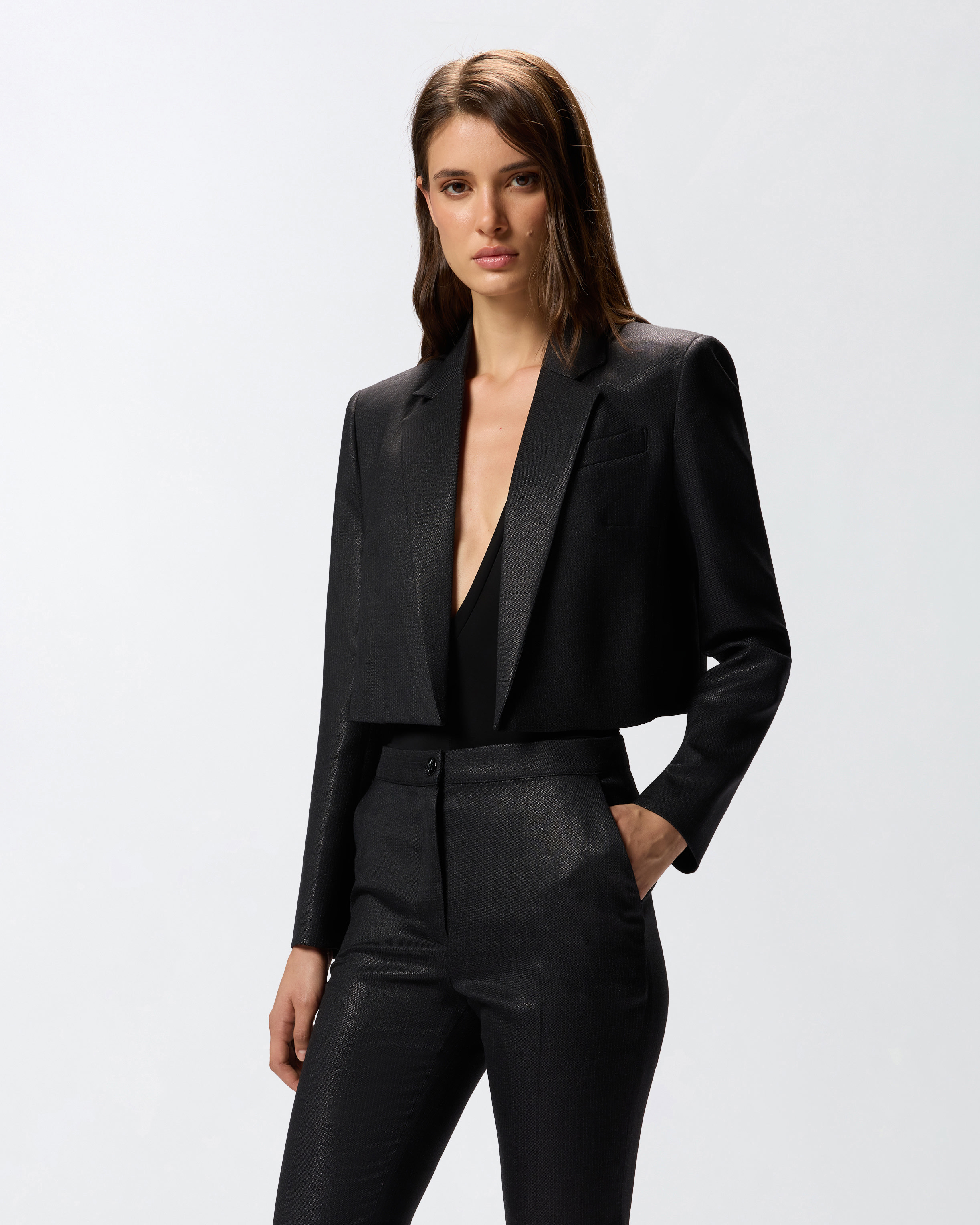 SHINY-EFFECT PINSTRIPED SPENCER JACKET - 2