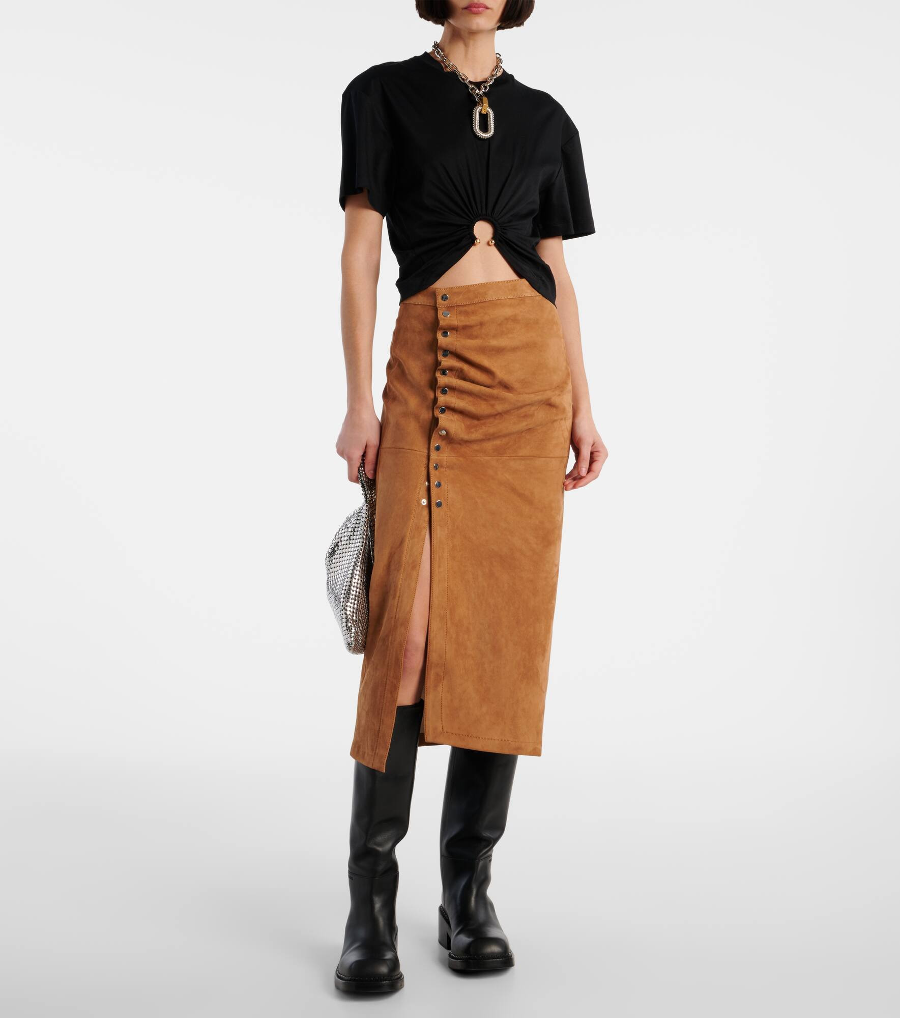 Ruched suede midi skirt - 2